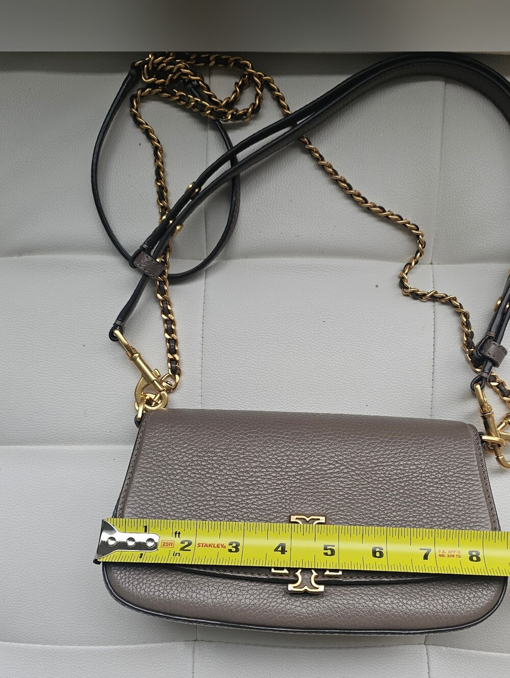 Authentic Tory Burch Taupe Pebbled Leather Crossbody with Gold Hardware - Picture 14 of 15